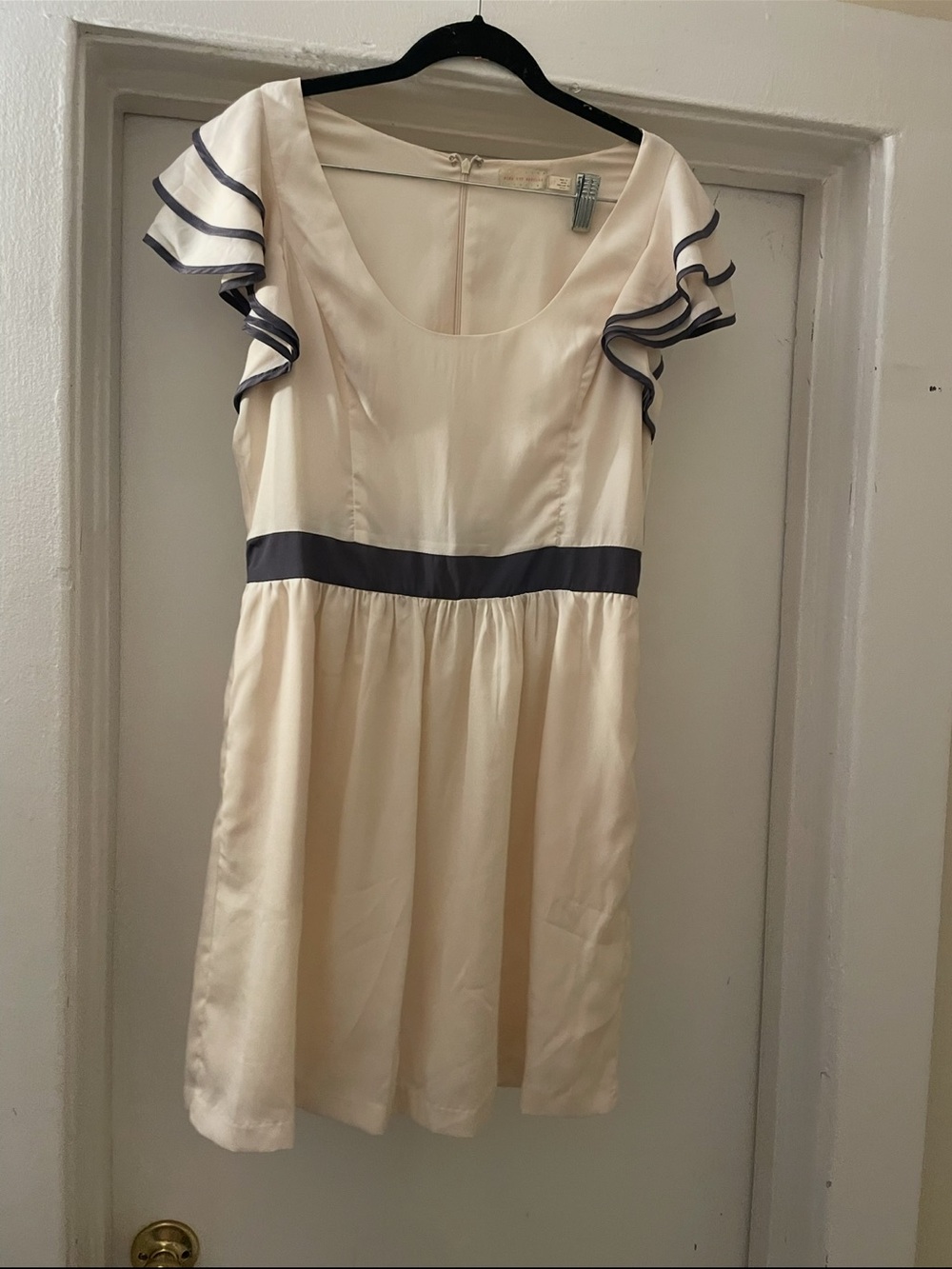 Pins & Needles Blush Satin Scoop Dress with black Trim size 12